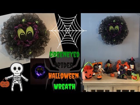 GreenEyed Spider Halloweeen Wreath |  DIY | Dollar Tree
