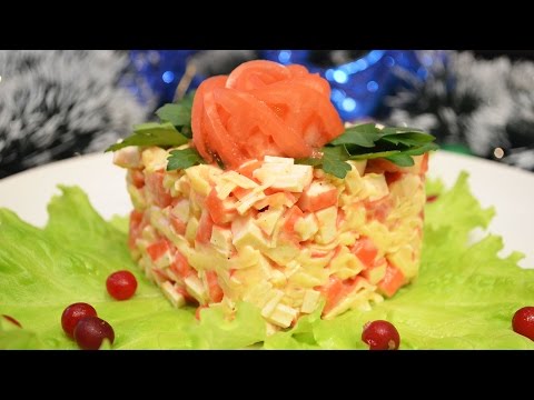 Видео рецепт Крабовый салат с помидорами