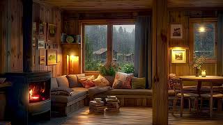 Cozy Evening Sanctuary | Rainy Fireplace Ambiance, Thunderstorm Sounds for Relaxing Comfort