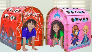 annie and sammy pretend play build colored playhouses