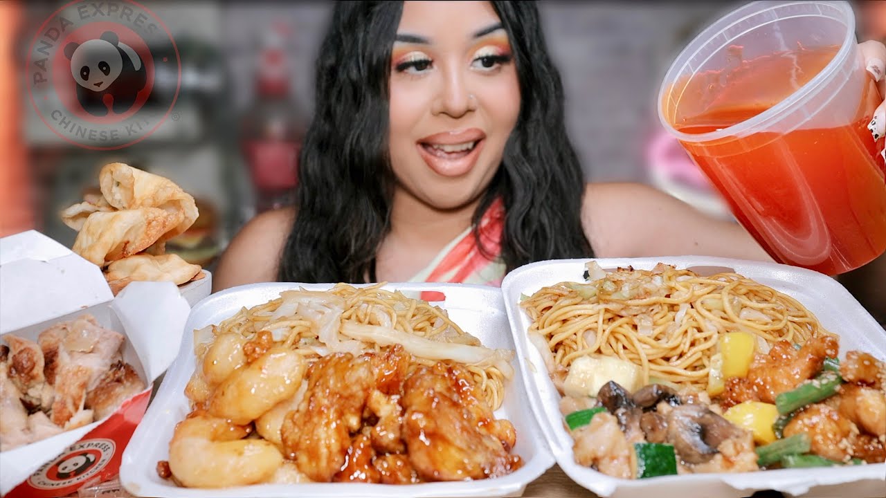 PANDA EXPRESS MUKBANG ORANGE CHICKEN, HONEY WALNUT SHRIMP, SESAME CHICKEN CHINESE FOOD ASMR