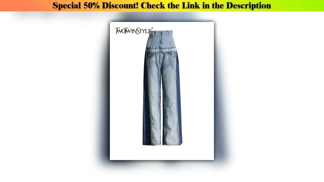 Best TWOTWINSTYLE Casual Denim Patchwork Women Trousers High Waist Hit Color Big Size Wide Leg Pant