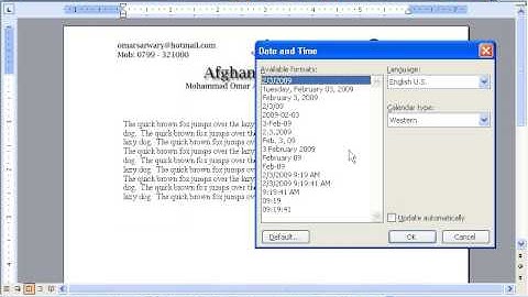 MS Word 2003 Part 11) Insert Menu in Dari / Farsi Omar Akbari