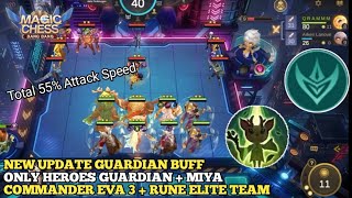 NEW UPDATE GUARDIAN BUFF + MIYA GUARDIAN🔥Total 55% Attack Speed|Eva 3 + Elite Team‼️Magic Chess 2024