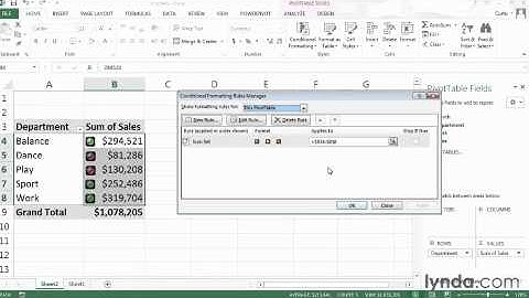 Formatting cells using icon sets from the Course Excel 2013  Pivot Tables in Depth
