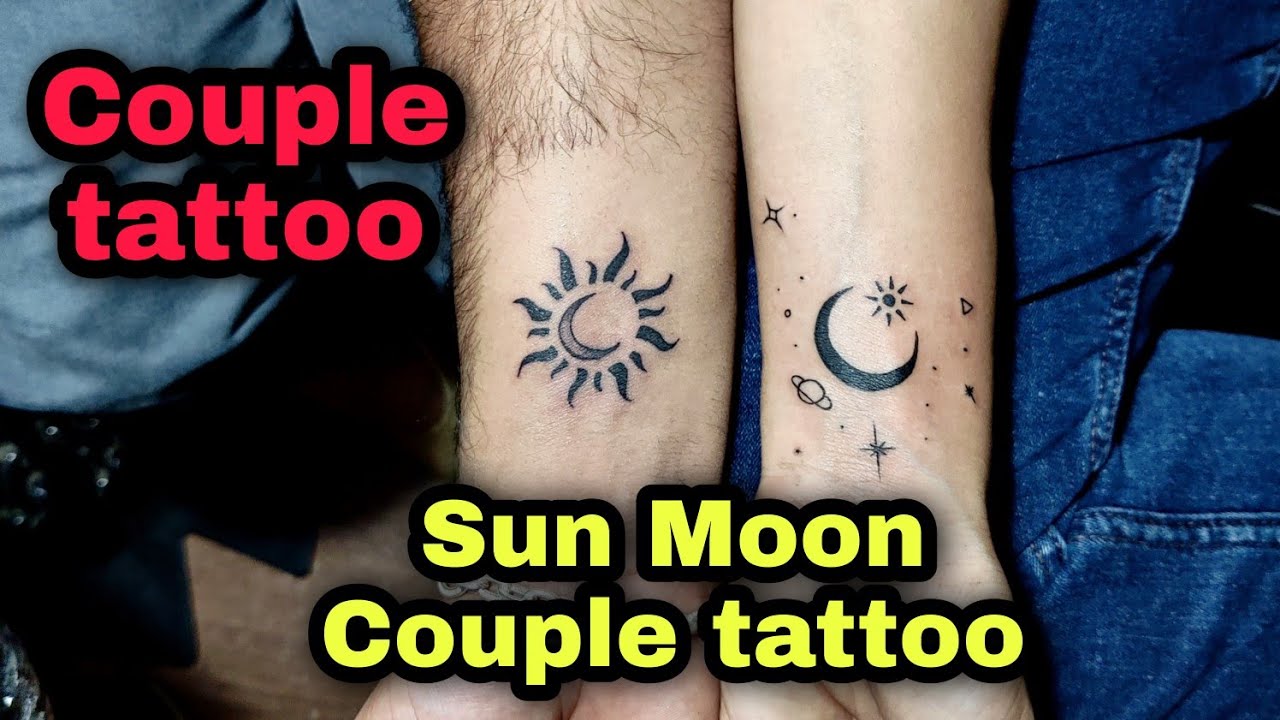 Matching sun and moon tattoo for couple minimalistic