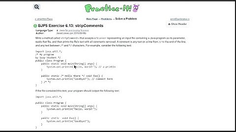 Java Practice It || 6.13 stripComments || file processing, nested while loop, .subString(), Strings