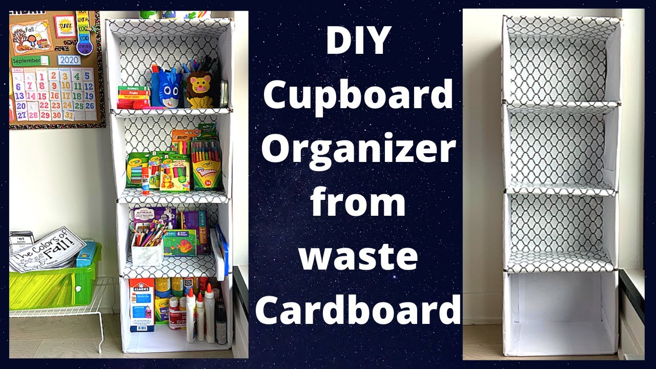 Cardboard Shelf Organizer for Homeschool, Cardboard Boxes to Cupboard  Organizer