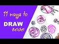 Testing 11 ways how to draw a stylized rose// Как нарисовать розу 11 способов/ how to doodle rose/