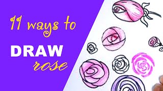 Testing 11 ways how to draw a stylized rose// Как нарисовать розу 11 способов/ how to doodle rose/