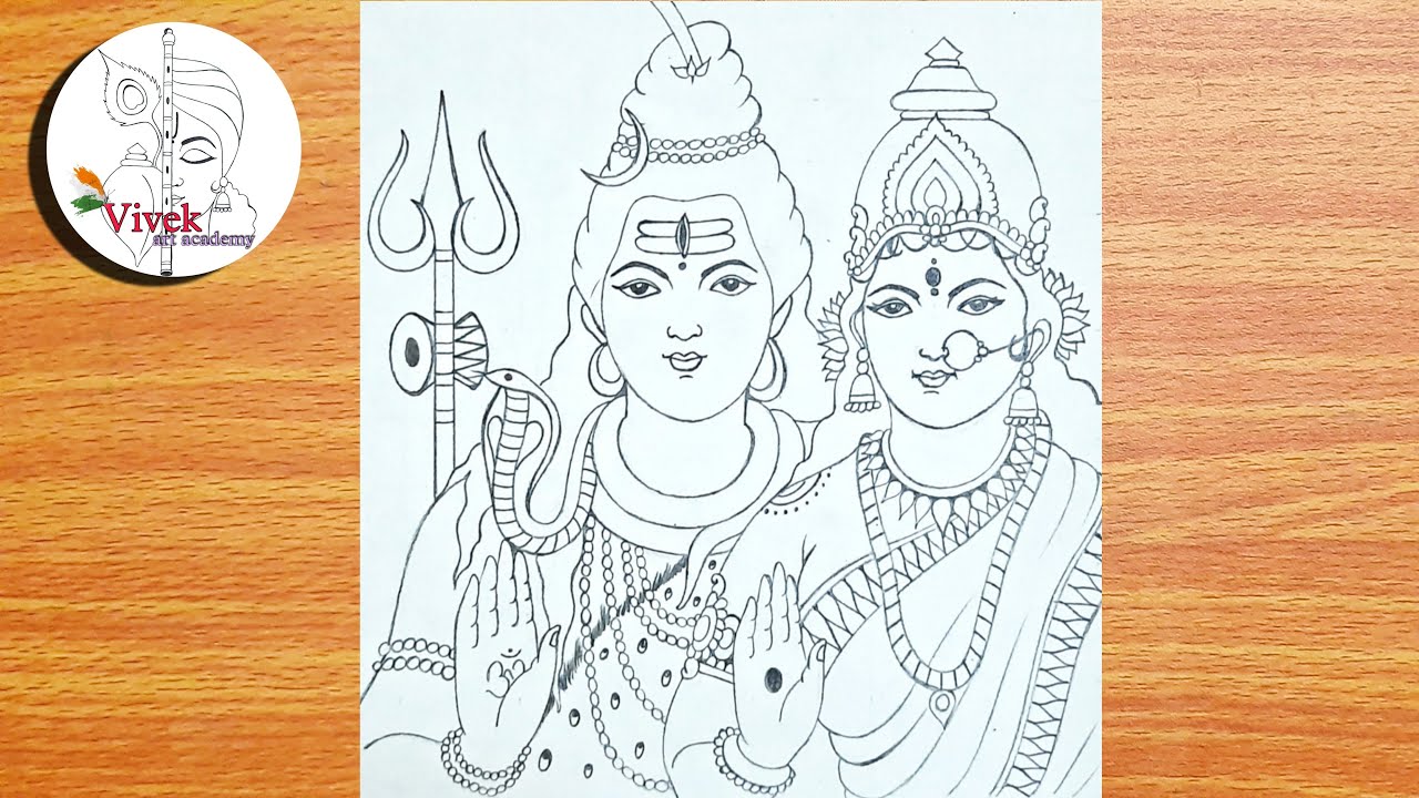 Premium Vector  Lord shiva and parvati together outline wedding card  design element