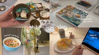 ghibli vlog ☁️ productive morning + ghibli foods, movies, painting, paper theater :: self care day