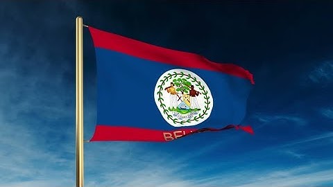 4K Belize flag slider style with title. Waving in the wind with cloud background animation Stock