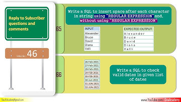 Subscriber Comments Reply Video 46 | SQL to insert space before each char | SQL to validate date