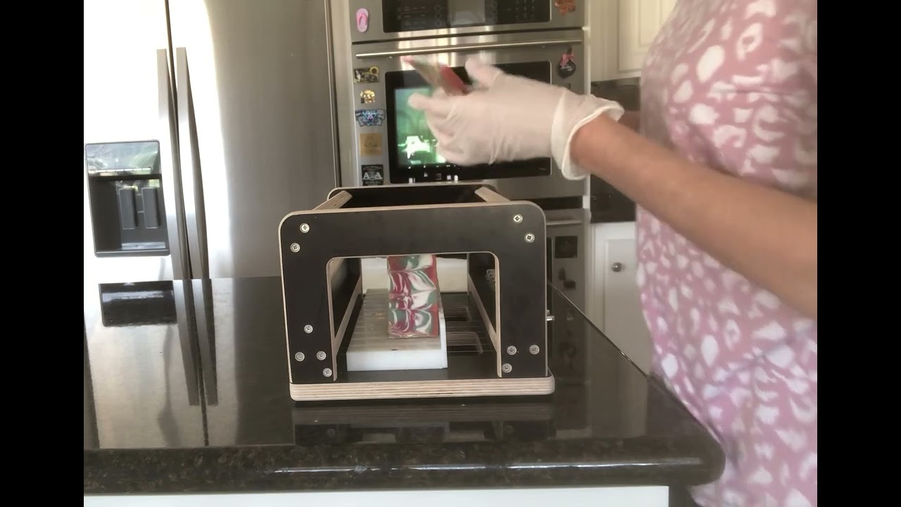 Elderberry Swirl Cold Process Soap Cutting