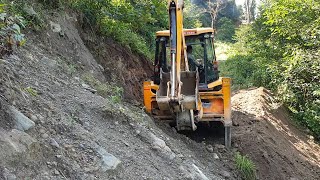Excavation of Hilly Road with JCB Backhoe-Completed Clearing Landslide Dirt