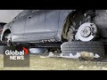 Woman shocked to find all 4 wheels stolen from parked car at West Edmonton Mall