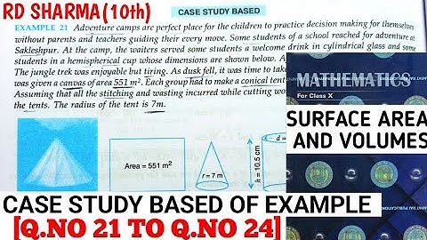 RD SHARMA CLASS 10 SURFACE AREAS AND VOLUMES CASE STUDY BASED ON EXAMPLE MATH FEAR | CHAPTER 14