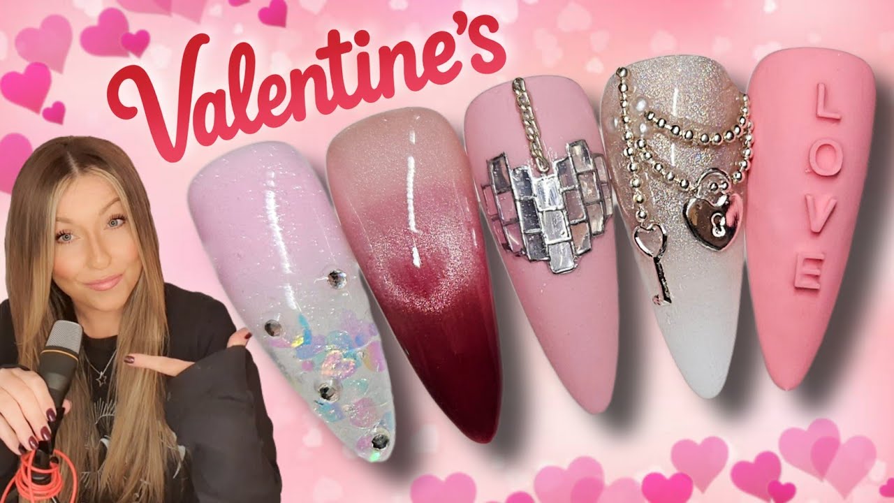 💖 Valentine's Nail Art Ideas | Cat Eye Heart Ombre | 3D Love | Clear Tip | Easy Pink Valentine Nails