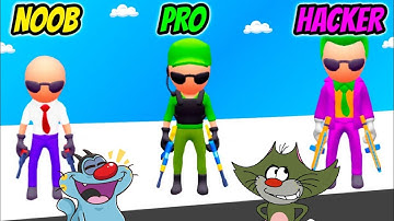 NOOB vs PRO vs HACKER | Run & Gun | With Oggy And Jack | @Dr.Octavius Gamer | ALL Levels