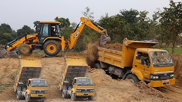 JCB Backhoe Cutting Mud and Loading in Dump Truck - JCB Machine Working