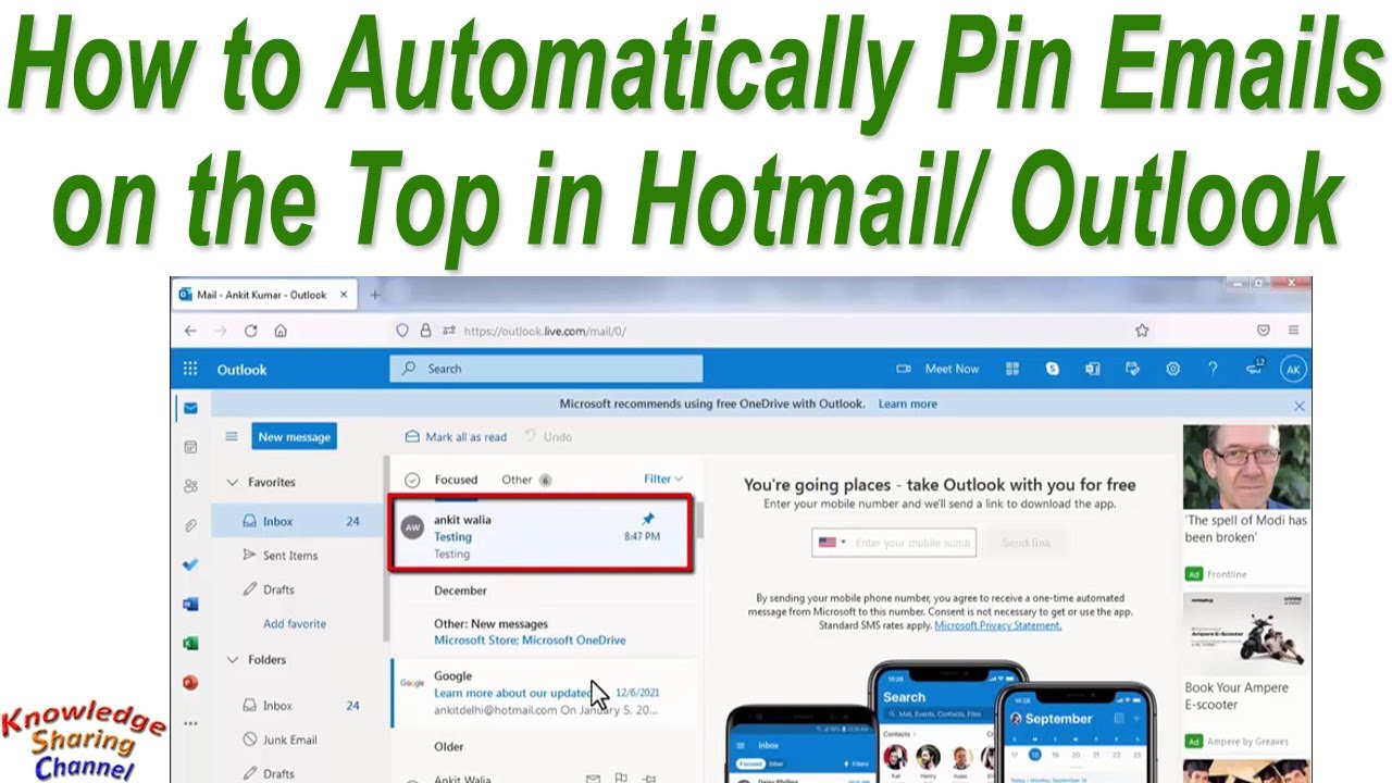 How To Automatically Pin Important Emails On The Top In Hotmail