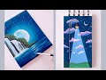 Fountain scenery at night || 4 Easy Acrylic Night Scenery Painting || Painting Technique