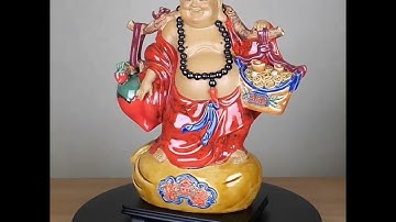 TƯỢNG PHẬT DI LẶC GÁNH ĐÀO -TIỀN sp với chất liệu sứ cao cấp đất Phật Sơn, mang tài lộc cho gia chủ!