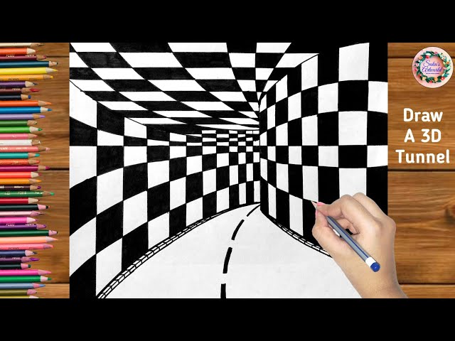 How to Draw 3D Art – drawing of a tunnel