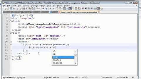 JQuery Tutorial 39 - key down function with an example