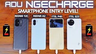 ADU NGECHARGE Itel S23 vs Itel P40 vs Redmi 12C vs Redmi A2 Indonesia. Siapa paling NGEBUT?!