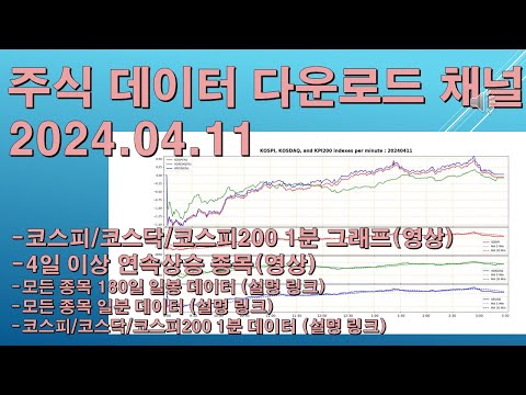 [정돈] 코스피/코스닥 종목 데이터 다운로드 채널 - 2024년 4월 11일 데이터