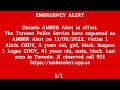 Canada Alert Ready - AMBER ALERT, Toronto, Ontario