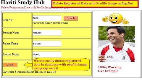 Delete Registration Data with Profile Image in Asp.Net C# | Hindi | Free Online Classes | SQL Server
