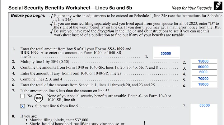 Social Security Benefits Worksheet walkthrough (IRS Form 1040, Lines 6a & 6b)