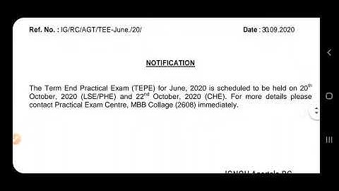 IGNOU BSC PRACTICAL EXAM SCHEDULE FOR AGARTALA REGIONAL CENTRE FOR JUNE 2020 DATED 09 OCT 2020