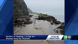 Section of Highway 1 in Big Sur falls into the ocean