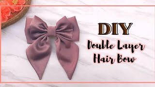 Beautiful Satin Bow Hair Clip Making at Home | How to Make Double Layer Hair Bow out of Satin Fabric