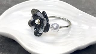 【UVレジン プラ板 100均】プラ板で可愛めモノトーンリング作ってみました！Make monotone ring with plastic board