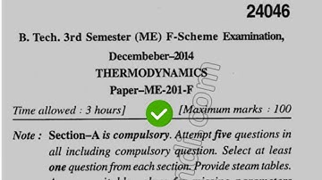 2014 Mdu BTech ME 3rd Sem Thermodynamics Question Paper