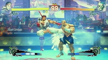 Ryu VS Sagat. Hardest AI. Super Street Fighter 4.