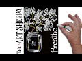 Baby's Breath and Mason Jar Q Tip Acrylic Painting for Beginners tutorial 🌈🎨💜 | TheArtSherpa