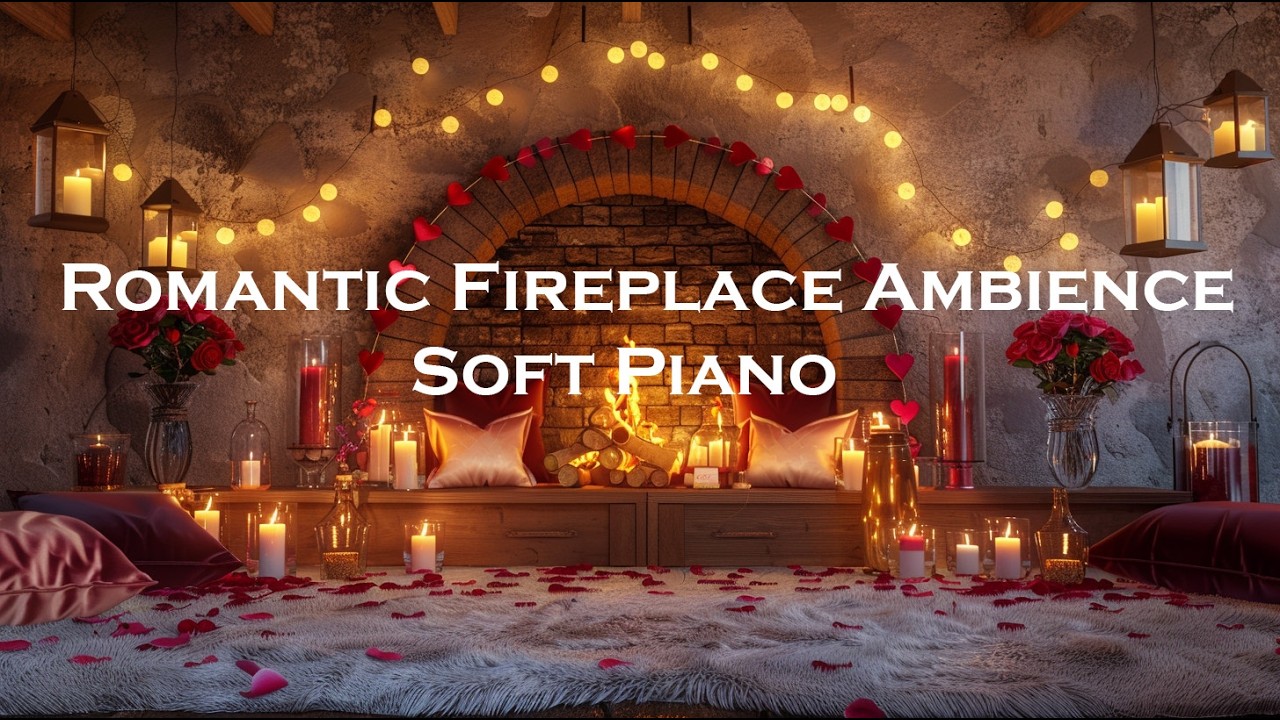 Romantic Fireplace Ambience — Soft Piano for Lovers