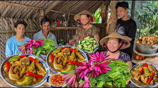 Mắm Kho Thập Cẩm Thịt Heo | Hái Rau Mọc Dại Ngoài Vườn Quê Ăn Sạch Nồi Cơm || Countryside dishes