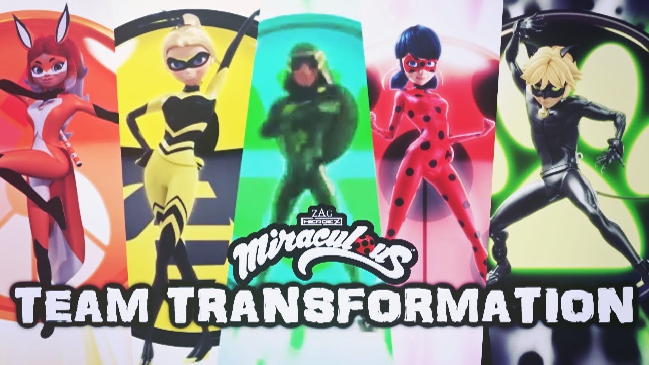 Miraculous Ladybug Team Transformation Queen Bee Carapace Rena Rouge Cat Noir Ladybug