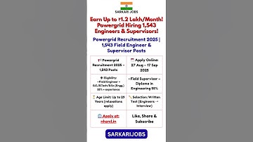 Powergrid Recruitment 2025 | 1,543 Field Engineer & Supervisor Posts