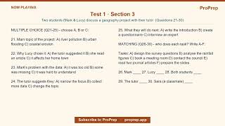 IELTS Listening — Test 1 · Section 3: Geography Project Discussion | ProPrep