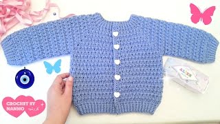 جاكيت اطفال كروشي كل المقاسات🎀 #1 قناة#كروشيه_مع_ناننو Seamless Crochet jacket for baby & childs