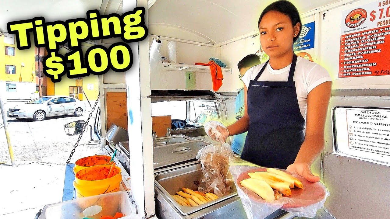 $0.40 cent TACOS - Incredible!! - Mexican Street Food - Tipping $100 Dollars