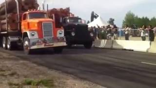 Dodge Detroit Diesel Log Trucks drag race Quebec Big Rigs 2stroke engine powerful